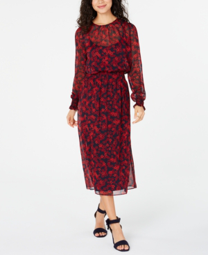 macy's red long sleeve dress