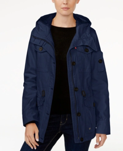 Shop Levi's Women's Hooded Military Jacket In Navy