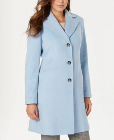 Shop Calvin Klein Womens Single-breasted Wool Blend Coat In Pastel Blue