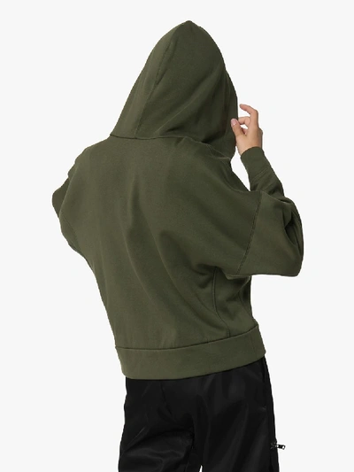 Shop Moncler Logo Drawstring Zip-up Cotton Hoodie In Green
