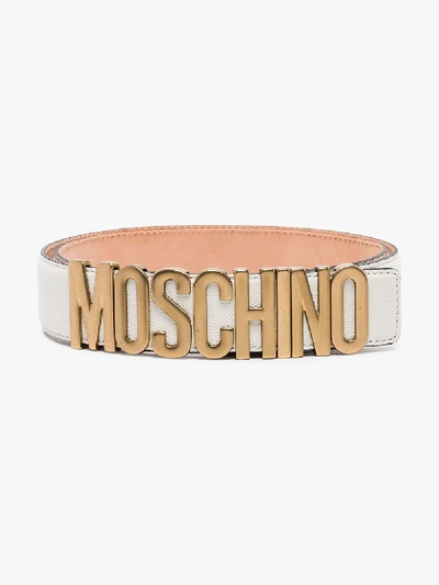 Shop Moschino White Logo Leather Belt
