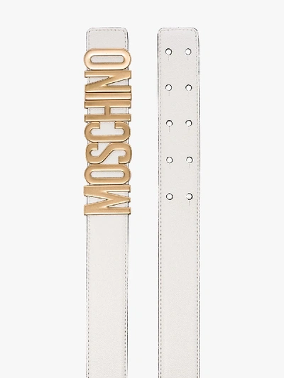 Shop Moschino White Logo Leather Belt
