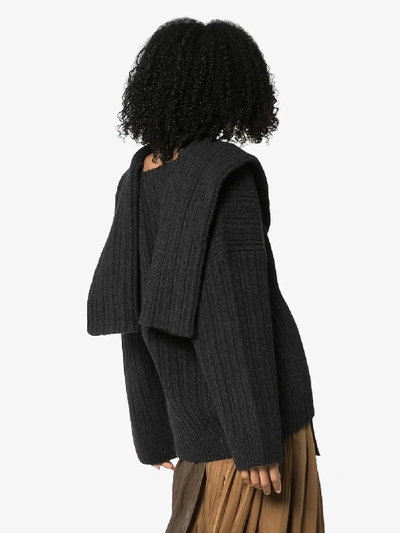 Shop Jacquemus Draped Back Knitted Wool Jumper In Grey