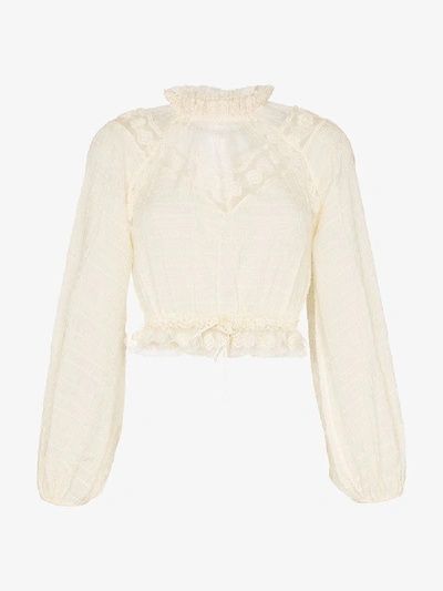 Shop Zimmermann High Neck Ruffle Chiffon Blouse In Neutrals