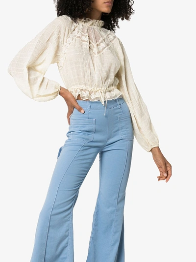 Shop Zimmermann High Neck Ruffle Chiffon Blouse In Neutrals