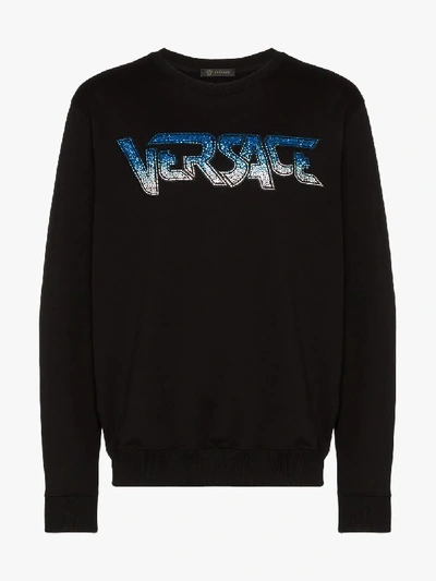 Shop Versace Speed Crystal Logo Sweatshirt In Black