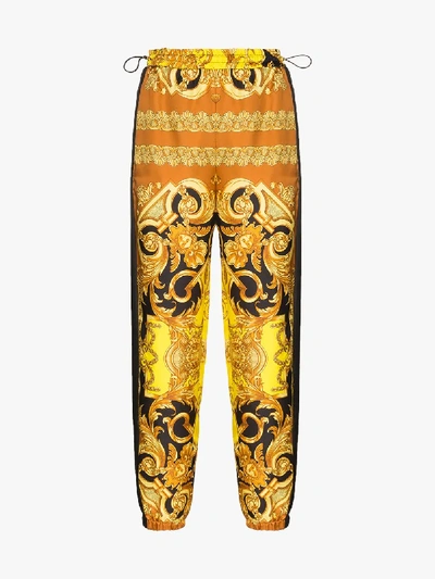 Shop Versace Baroque Print Silk Track Pants In Black