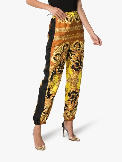 Shop Versace Baroque Print Silk Track Pants In Black