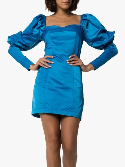 Shop Rotate Birger Christensen Rotate Pouf Shoulder Mini Dress In Blue
