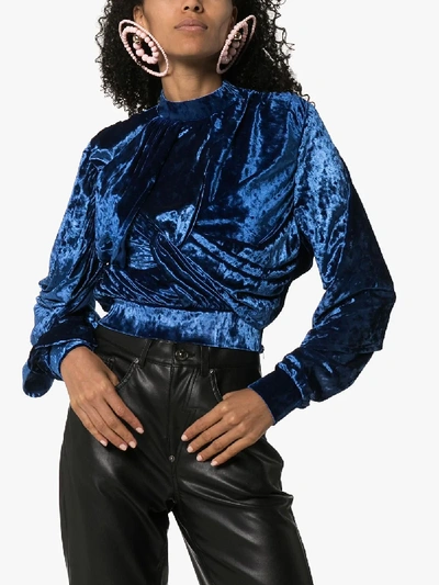 Shop Y/project Draped Velvet Cropped Sweatshirt In Blue