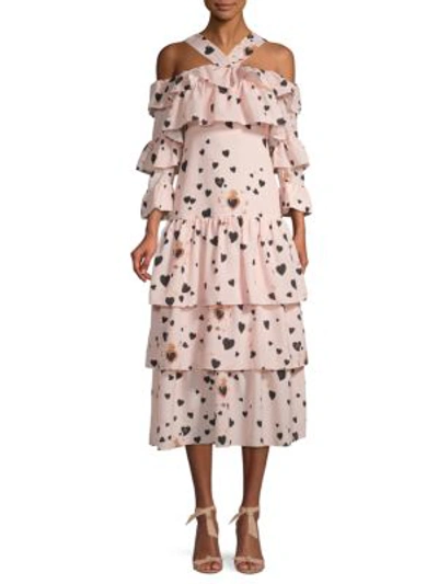 Shop Borgo De Nor Sandra Tiered Floral Midi Dress In Pink Multi