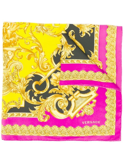 Shop Versace Barocco Printed Silk Scarf In Yellow