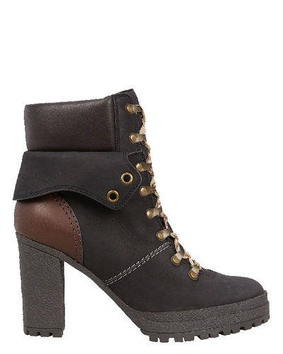 Shop See By Chloé Suede Lace-up Combat Boots In Black