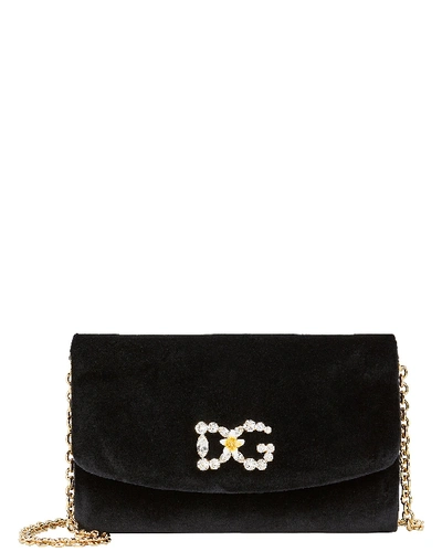 Shop Dolce & Gabbana Velvet Logo Clutch In Black