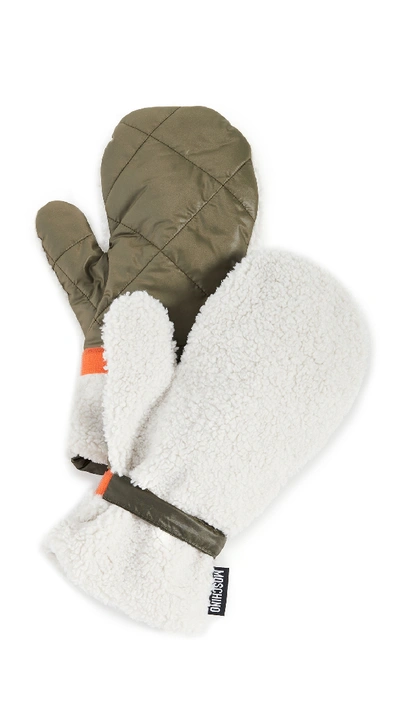 Shop Moschino Quilted Mittens In Green/white