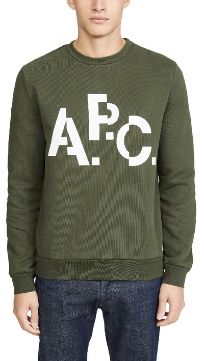 Shop A.p.c. Long Sleeve Crew Neck Decale Sweatshirt In Kaki Militaire