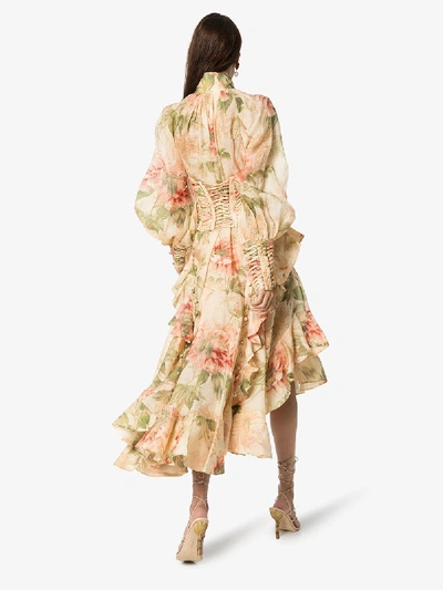 Shop Zimmermann Floral Asymmetric Corset Dress In Neutrals