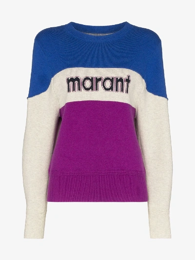 Shop Isabel Marant Étoile Kedy Colour Block Logo Sweater In Blue