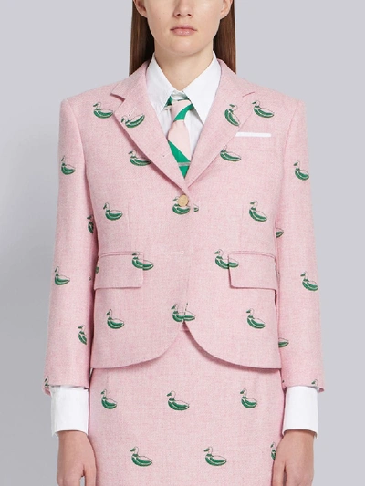 Shop Thom Browne Light Pink Shetland Wool Duck Embroidered Narrow Shoulder Jacket