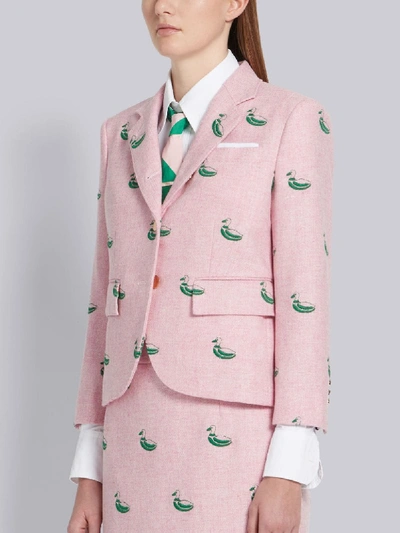 Shop Thom Browne Light Pink Shetland Wool Duck Embroidered Narrow Shoulder Jacket