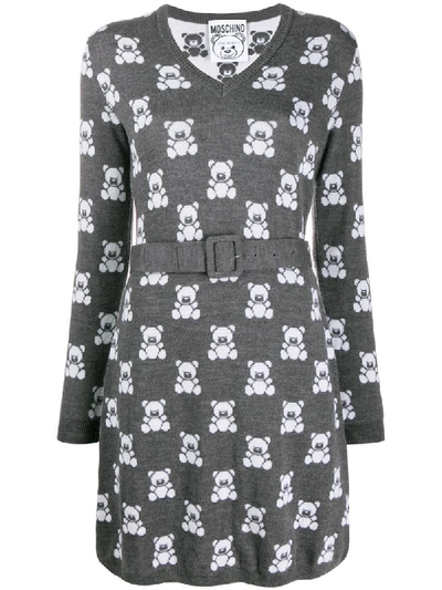 Shop Moschino Teddy Bear Knitted Dress - Grey