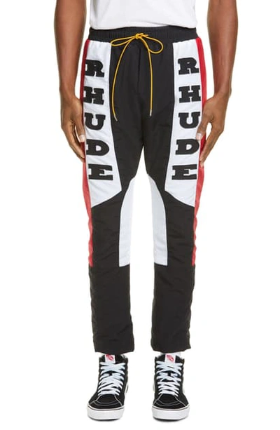Shop Rhude Rhacing Colorblock Nylon Track Pants In Black/ White/ Red
