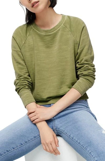 Shop Jcrew Vintage Terry Cotton Crewneck Pullover In Frosty Olive