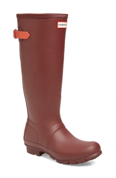 Shop Hunter Original Tall Adjustable Back Waterproof Rain Boot In Rumbling Red/ Siren