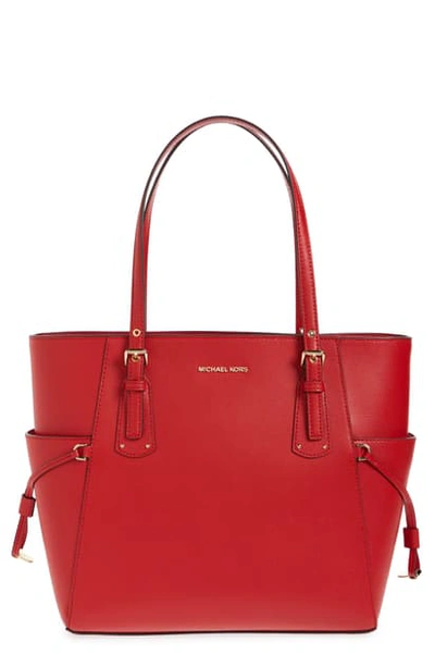 Shop Michael Michael Kors Voyager Leather Tote In Bright Red