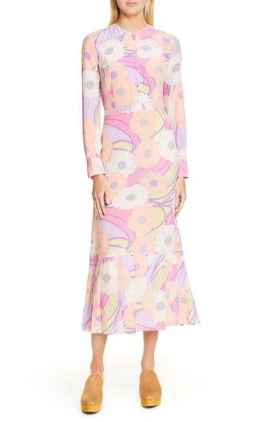 Shop Rachel Comey Cessation Long Sleeve Silk Midi Dress In Pink