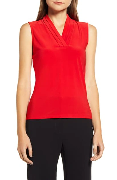 Shop Anne Klein Pleated V-neck Top In Pinot
