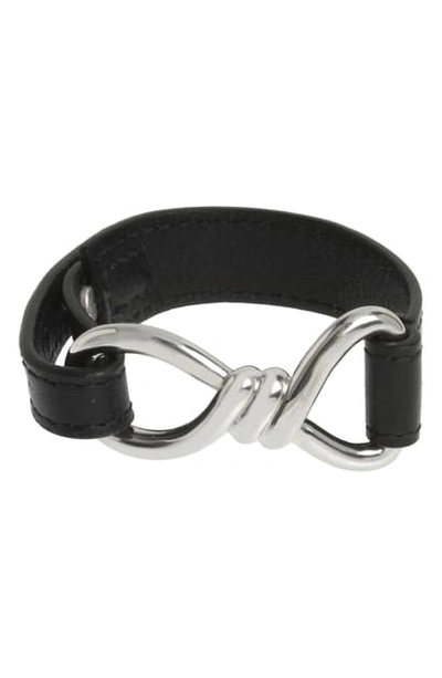 Shop Allsaints Twist Leather Bracelet In Black/ Silver