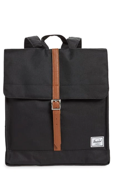 Shop Herschel Supply Co City Mid Volume Backpack - Black In Black/ Saddle Brown