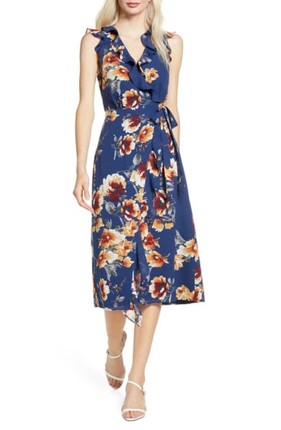 Shop Ali & Jay Rooftop Afternoons Midi Wrap Dress In Navy Floral Rust