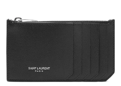 Pre-owned Saint Laurent 5 Fragments Pouch Card Case Grain De Poudre Black