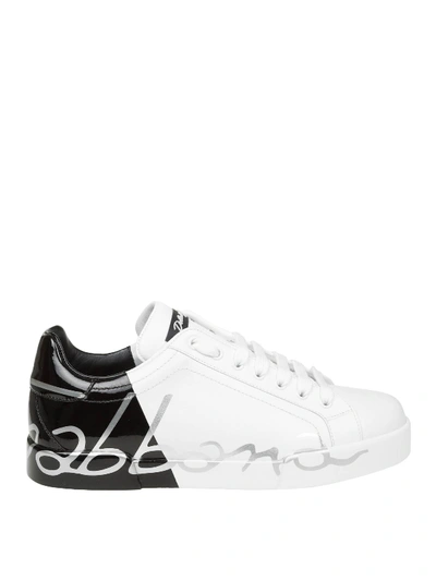 Shop Dolce & Gabbana Portofino Bicolour Leather Sneakers In White