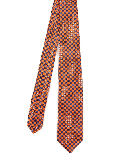 Shop Kiton Contrasting Micro Patterned Orange Silk Tie