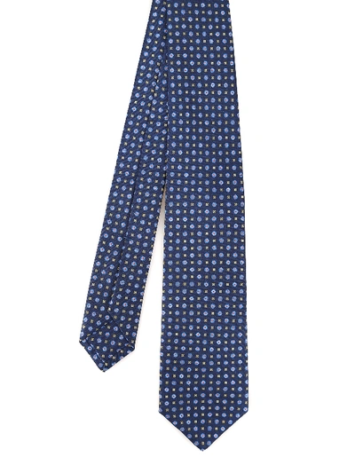Shop Kiton Micro Patterned Blue Silk Tie