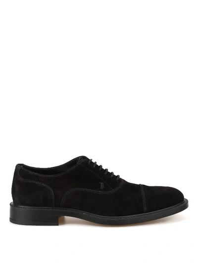 Shop Tod's Black Suede Lace-up Oxford Shoes