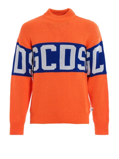 Shop Gcds Maxi Logo Intarsia Fluo Orange Over Sweater