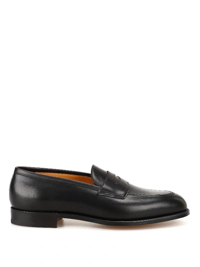 Shop Edward Green Piccadilly Calf Leather Penny Loafers In Black