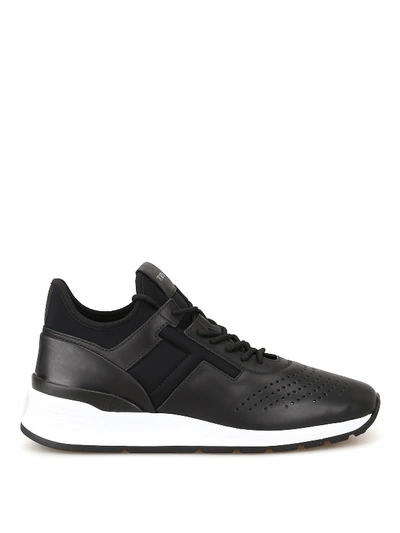 Shop Tod's Leather And Neoprene Sneakers In Black
