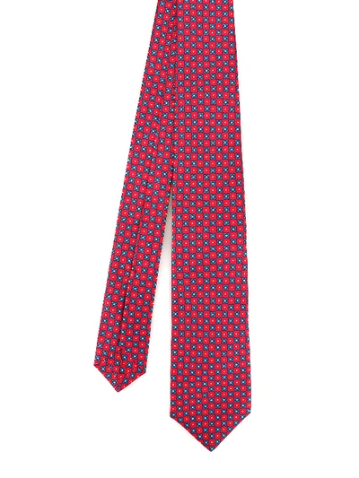 Shop Kiton Contrasting Micro Patterned Red Silk Tie