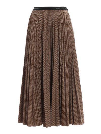 Shop Prada Pleated Wool Blend Skirt In Dark Beige