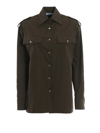 Shop Prada Cotton Poplin Military Style Shirt In Dark Green