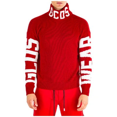Shop Gcds Men's Polo Neck Turtleneck Jumper Sweater In Red