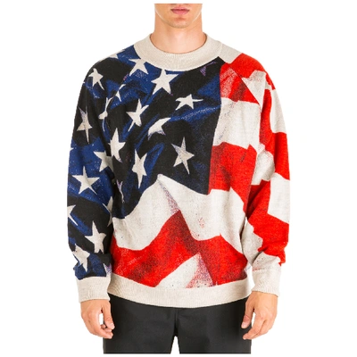 Shop Ih Nom Uh Nit Men's Crew Neck Neckline Jumper Sweater Pullover American Flag Oversize Fit In Beige