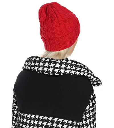 Shop Moncler Cable-knit Wool Beanie In Red