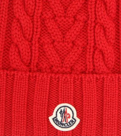Shop Moncler Cable-knit Wool Beanie In Red