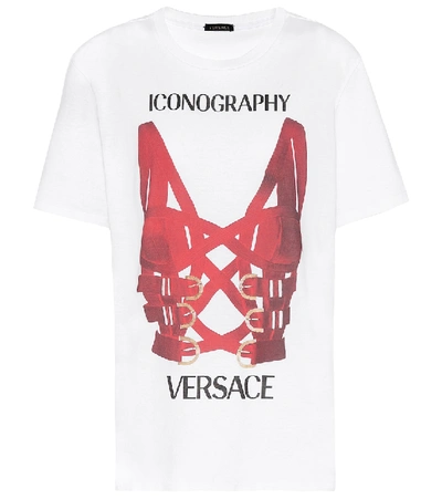 Shop Versace Printed Cotton-jersey T-shirt In White